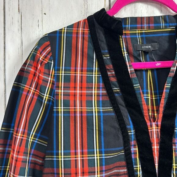 J.Crew Plaid Velvet Trim Blouse Preppy Holiday Classic Academia Chic Layering - Picture 2 of 15
